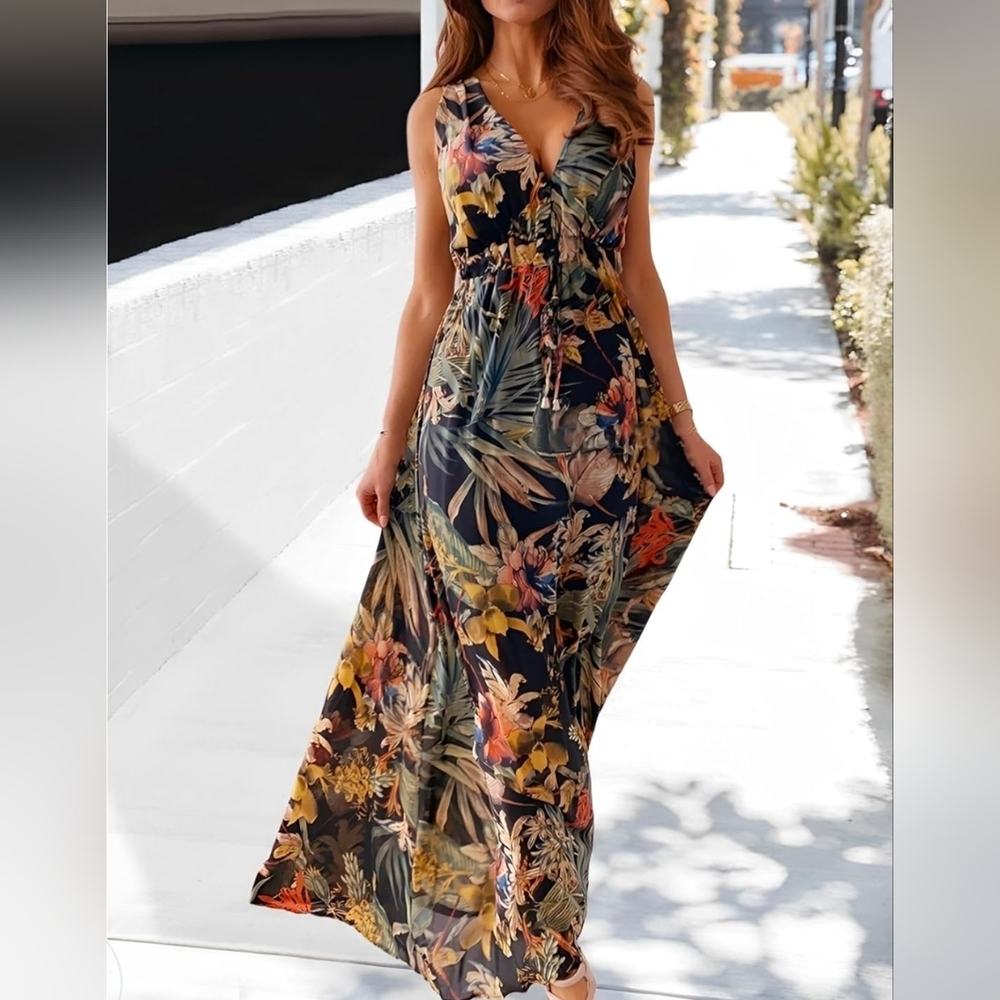 Elegant Floral Print Maxi Dress
